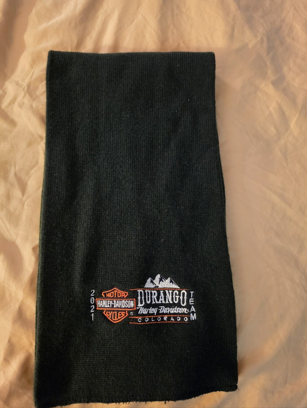 Harley-Davidson Black Scarf with Orange and White Embroidery